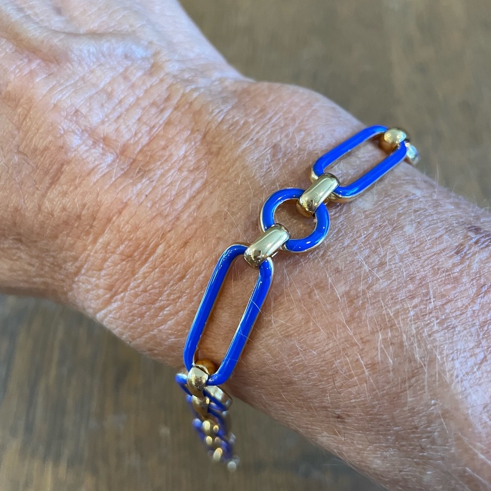 J Crew Link Enamel Gold Blue Bracelet